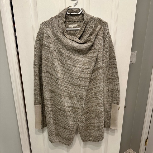 XL Cream/Tan Kitted Cardigan & Cowel Neck with Suede - Picture 2 of 5